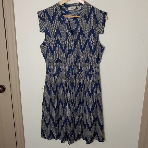 11-1 Tylho Dress Anthropologie Shirt Dress Geometric Sleeveless Button Boho - Picture 2 of 7